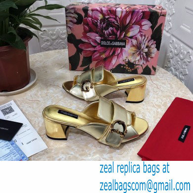 Dolce  &  Gabbana Heel 6.5cm Leather Sliders Gold With Baroque D & G Logo 2021